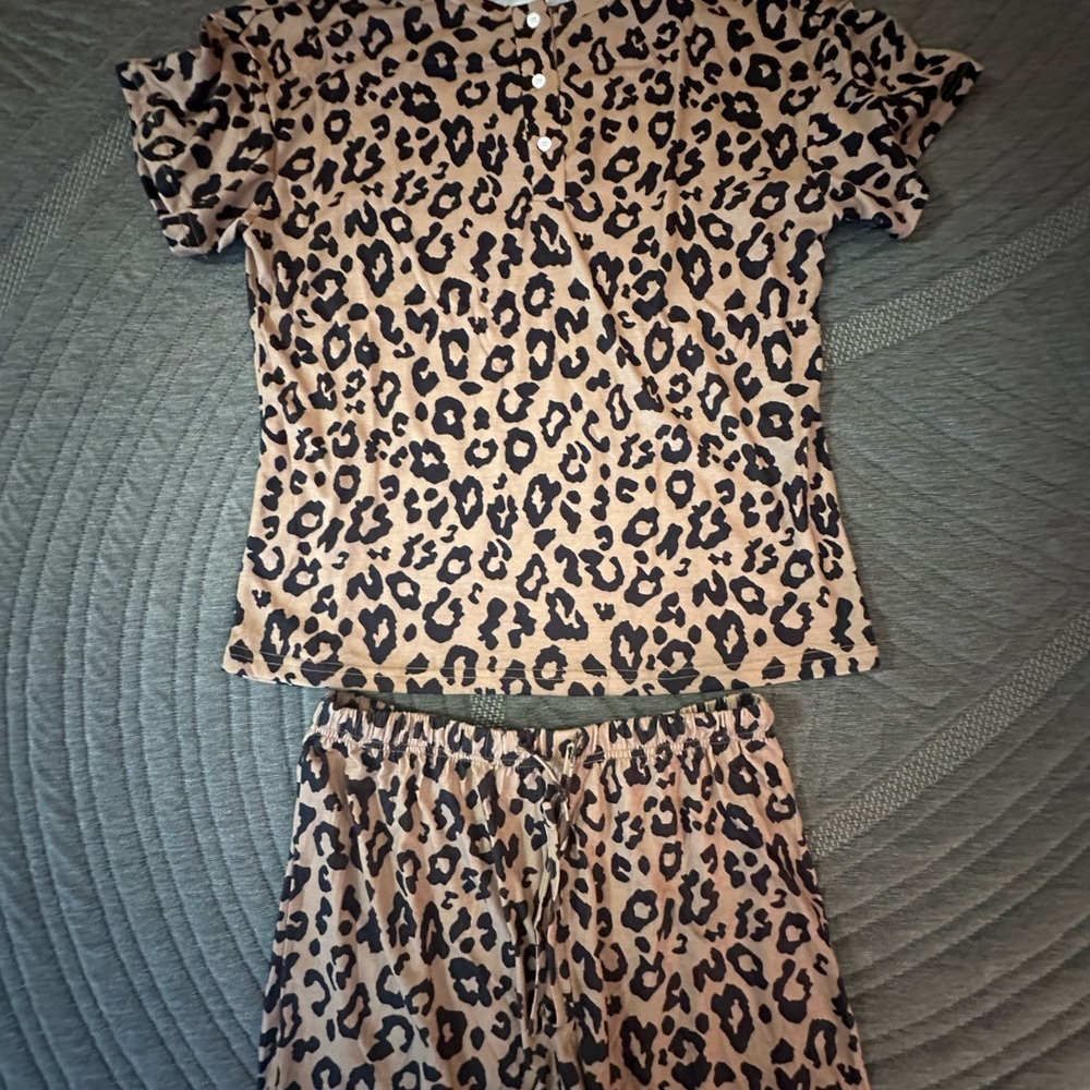 Leopard Print Short Sleeve Pajama Set